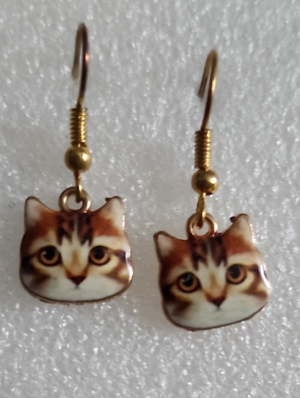 Hand Crafted Brown and Gold Cat Face Drop Earrings